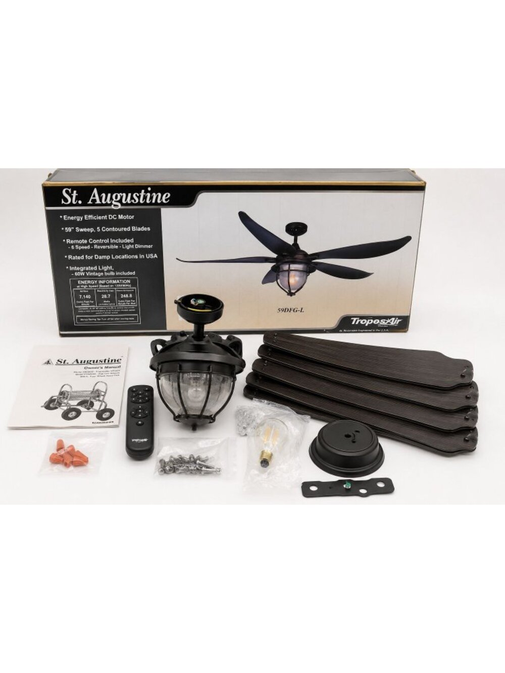 TroposAir St. Augustine 59" DC Ceiling Fan Galvanized Look Remote Light 59DFG-L